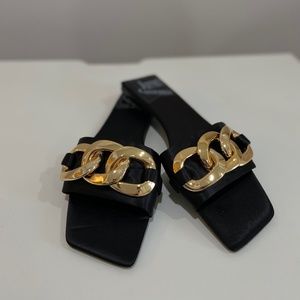 Jeffrey Campbell - Park Chain Slide Sandal in Black Satin